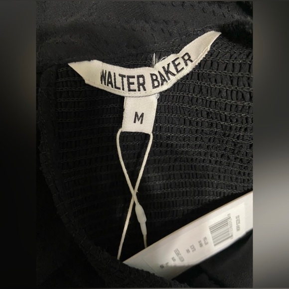 NWT Walter Baker Nessy Dress Chevron Ruffle Mock Neck in Black size Medium - Picture 9 of 10